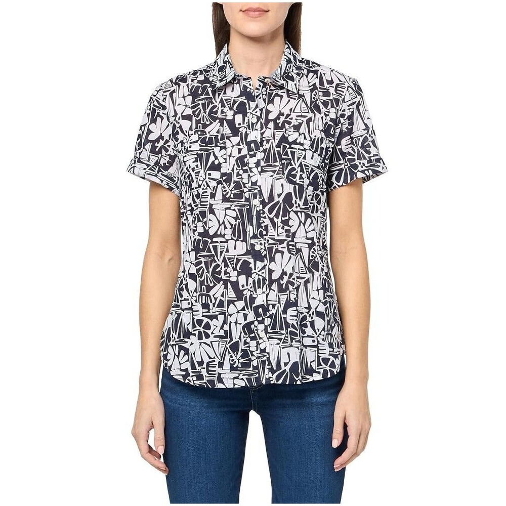 Nautica Womens L Night Sky Printed Collared Short Sleeve Button Up Top NWT O15